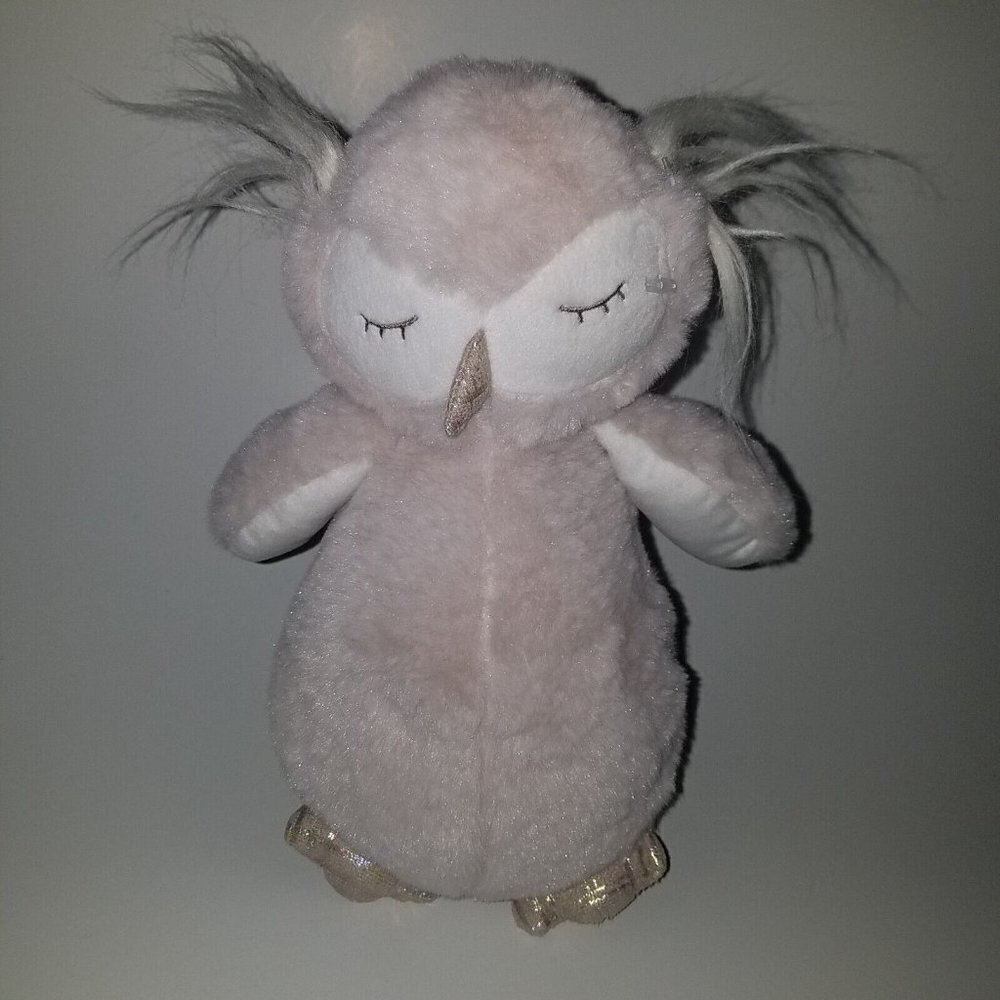 Floral Services Tan/Gray Owl Plush Lovey Sleeping Bird 10" Stuffed Toy Greige